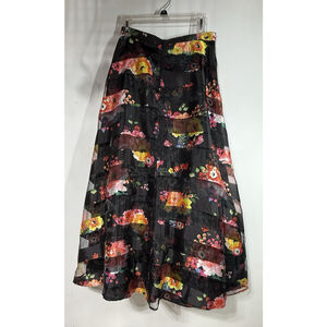 Vintage Sequin Hearts Floral Maxi Skirt Sheer Patchwork 18” W Black Y2K